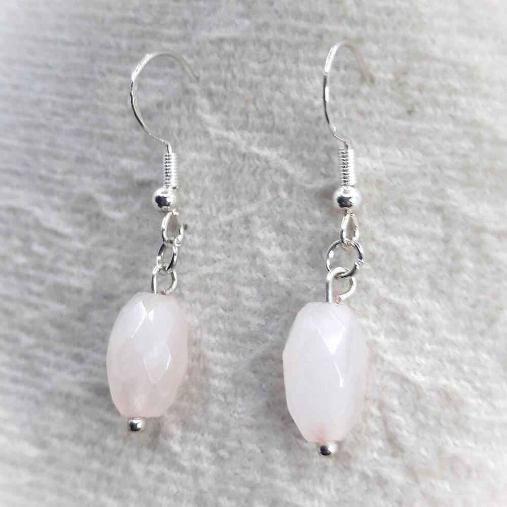 Faceted Rose Quartz Dangle Earrings Artisan Made Light Pink Drop Gemstone NEW